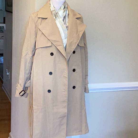 New knee length trench coat,size large double breasted buckle straps sleevesNWOT - Picture 7 of 9
